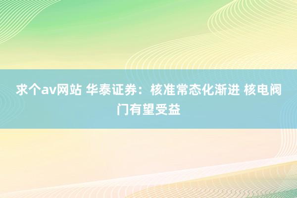 求个av网站 华泰证券：核准常态化渐进 核电阀门有望受益