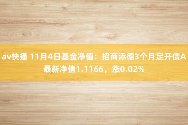 av快播 11月4日基金净值：招商添德3个月定开债A最新净值1.1166，涨0.02%