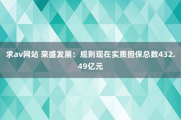 求av网站 荣盛发展：规则现在实质担保总数432.49亿元