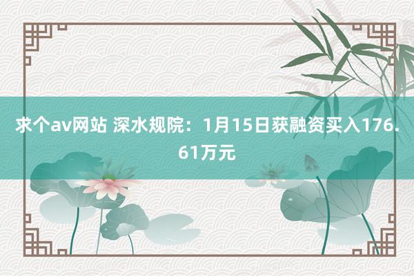 求个av网站 深水规院：1月15日获融资买入176.61万元