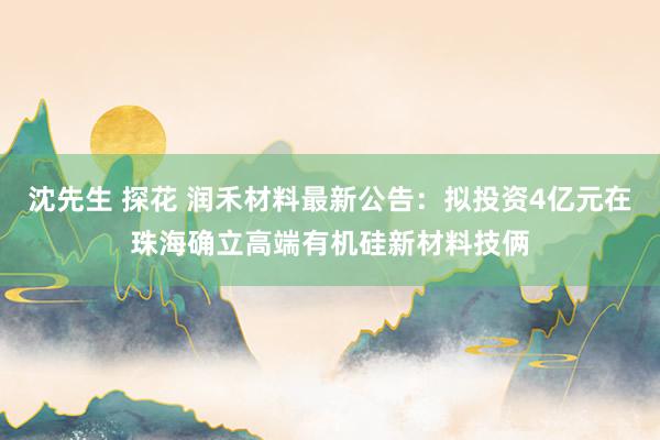 沈先生 探花 润禾材料最新公告：拟投资4亿元在珠海确立高端有机硅新材料技俩